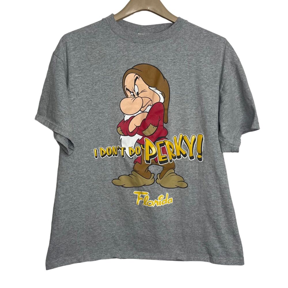Disney Snow White Grumpy Dwarf Florida Size L Graphic Gray T-Shirt Short Sleeve